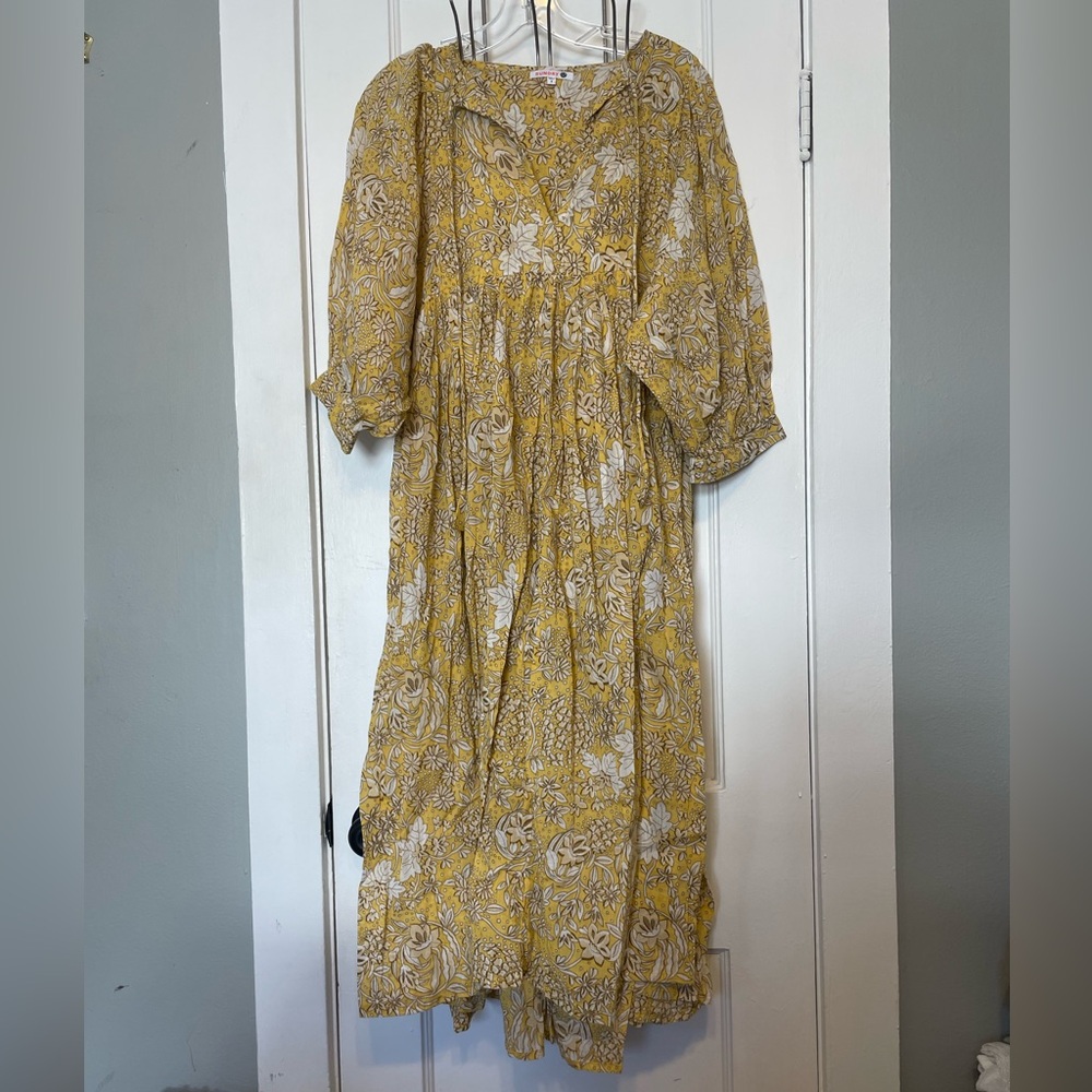 Sundry Yellow Floral mid-Sleeve Dress